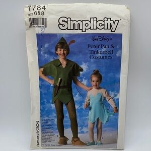 Simplicity Disney Peter Pan & Tinkerbell Sizes 6 & 8 Costume Sewing Pattern 7784